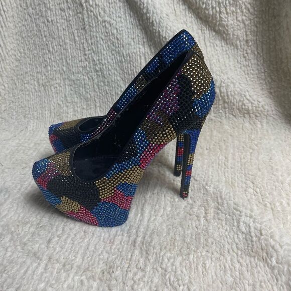 Steve Madden Dyvinal Rhinestones Multi Color slip on platform heels SZ8.5 - Picture 3 of 14